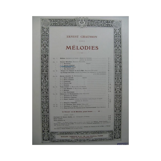 CHAUSSON Ernest Amour d'Antan Chant Piano