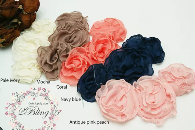 1 TRIO ROSETTES RUFFLE COLLAR, chiffon appliques DIY clothes embellishment