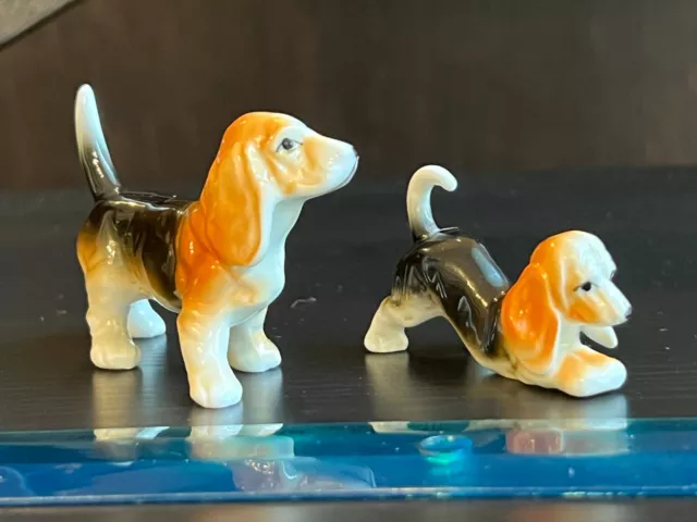Vintage Ceramic Beagle & Puppy Figurines 2" &2.5" L-Lovely Gifts for Dog Lovers!
