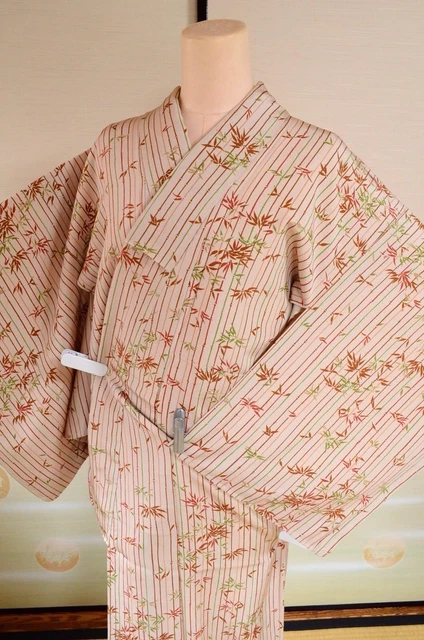 Japanese vintage Silk Kimono Komon Women bamboo Robe 148cm /280