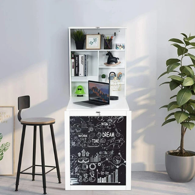WANDTISCH WANDKLAPPTISCH SCHREIBTISCH Computertisch klappbar Regal mit Tafel NEU EUR 96,90