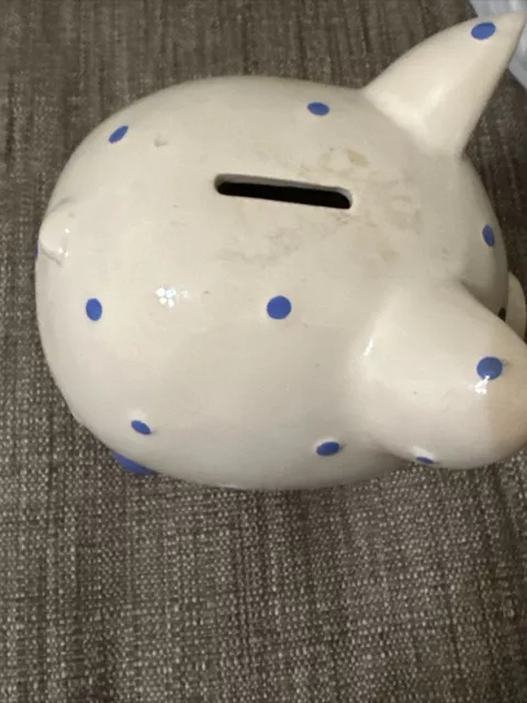 Vintage Blue & White Poka Dot Piggy Bank 2