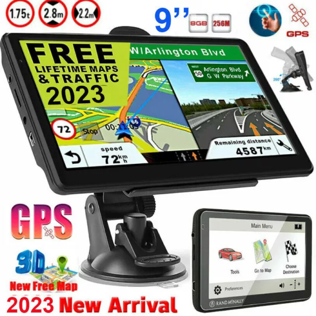 9'' Car Truck Sat Nav GPS Navigation 8GB Free Lifetime UK&EU Maps Touch Screen