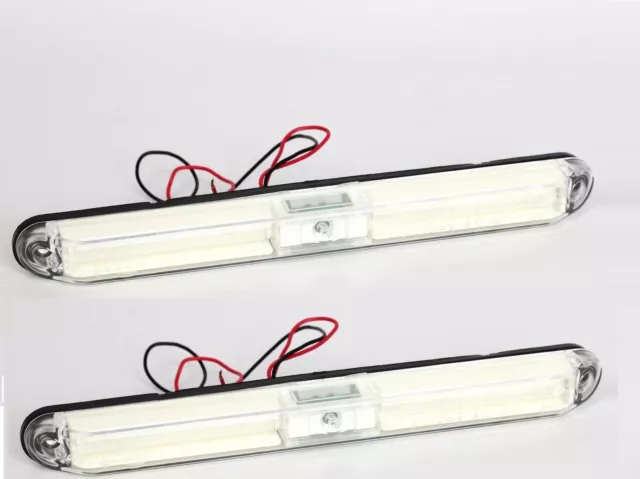 2x 24V Weiß Positionsleuchte LKW SLIM EXTRA FLACH UND LANG MIT 3X LED KLARGLAS