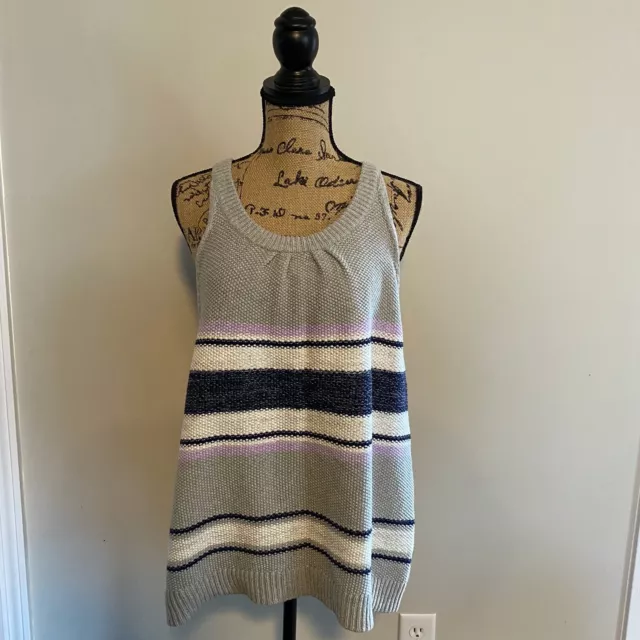 Caslon Womens Size Large Grey Striped Knitted Sleeveless Sweater NWT MSRP $58