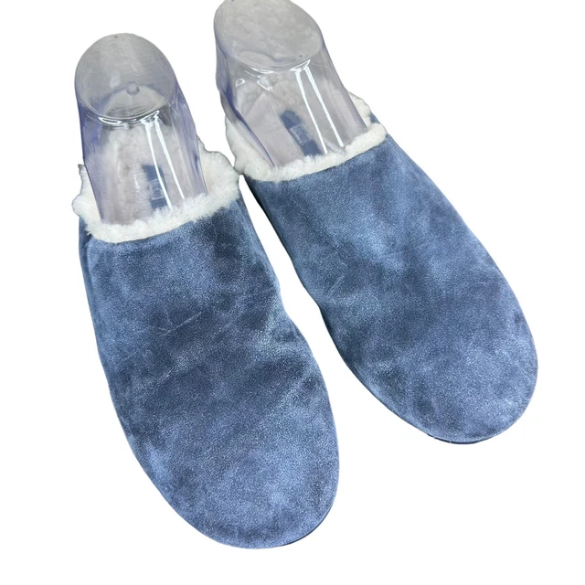 Fitflop Chrissie Shearling EU41 US9 Womens Blue Suede Leather Mule Slippers