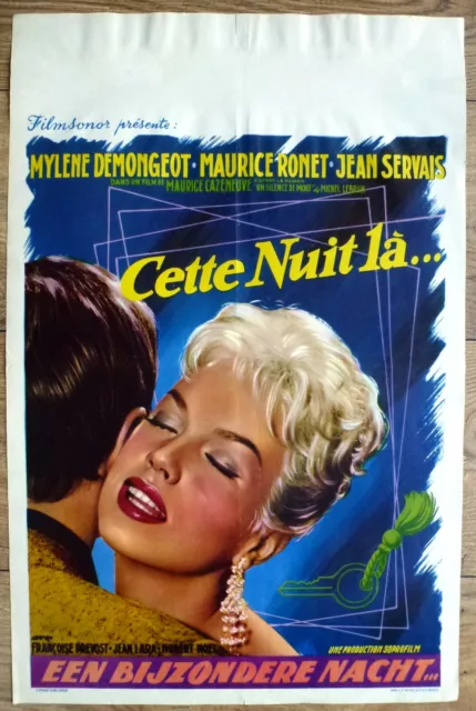 belgian poster policier CETTE NUIT LA, MYLENE DEMONGEOT, MAURICE RONET, SERVAIS