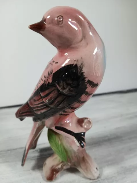 Vintage Hand Painted Ceramic Pink Blue Parakeet Song Bird Figurine Japan