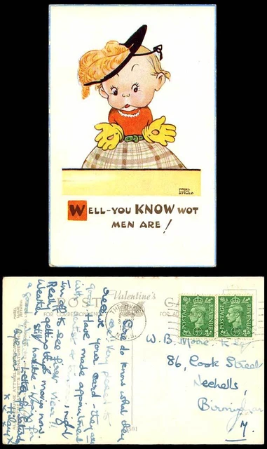 MABEL LUCIE ATTWELL 1951 alte Postkarte gut Sie wissen ohne Artikel Männer sind 1501 kleines Mädchen