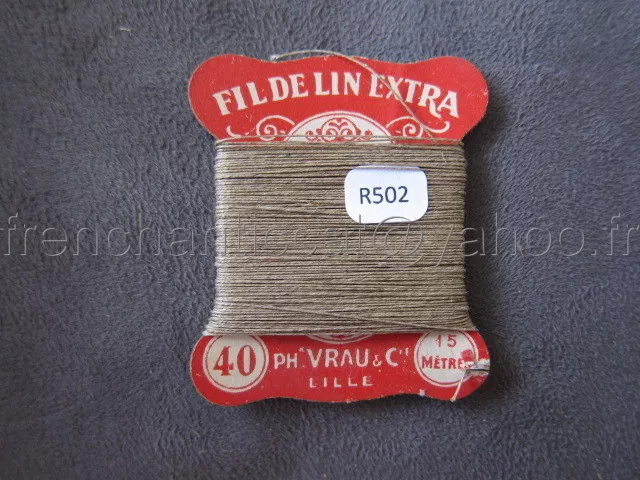R502 Mercerie vintage ancienne carte FIL DE LIN N°40 VRAU beige  Thread card