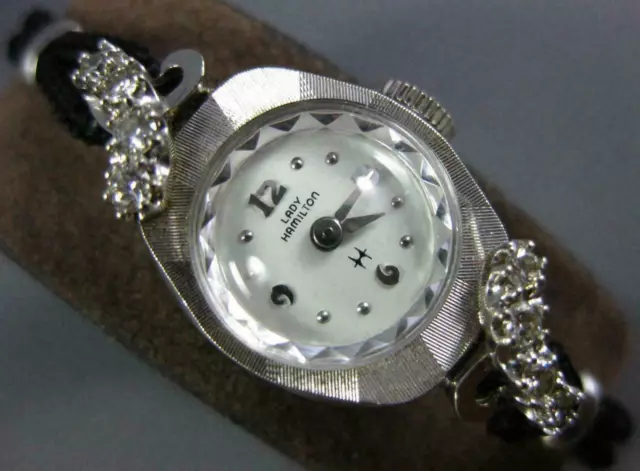 Antique Art Deco Lady Hamilton .24Ct Old Mine Diamond 14K White Gold Watch 19267