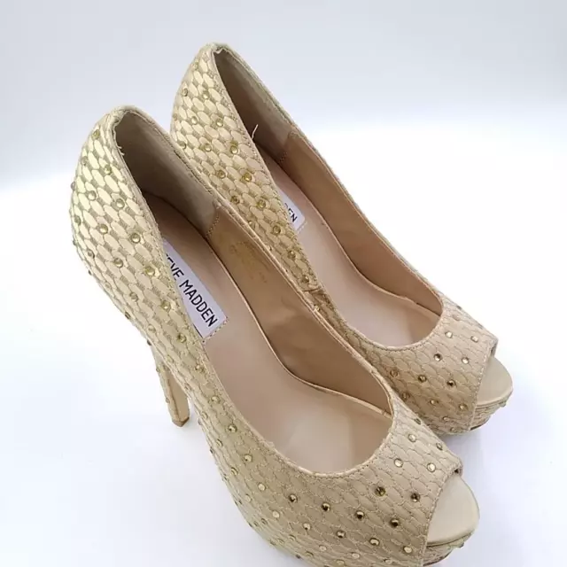 Steve Madden Womens Beige Peep Toe Slip On Stiletto Pump Platform Heels Size 8 M