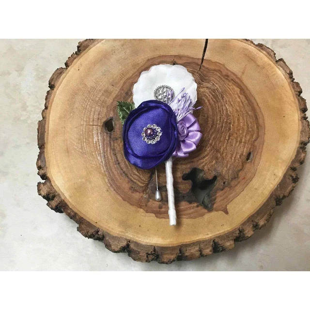 Men's Boutonniere Flowers Groomsmen Best Man Prom Formal Lavender Purple Rhinest