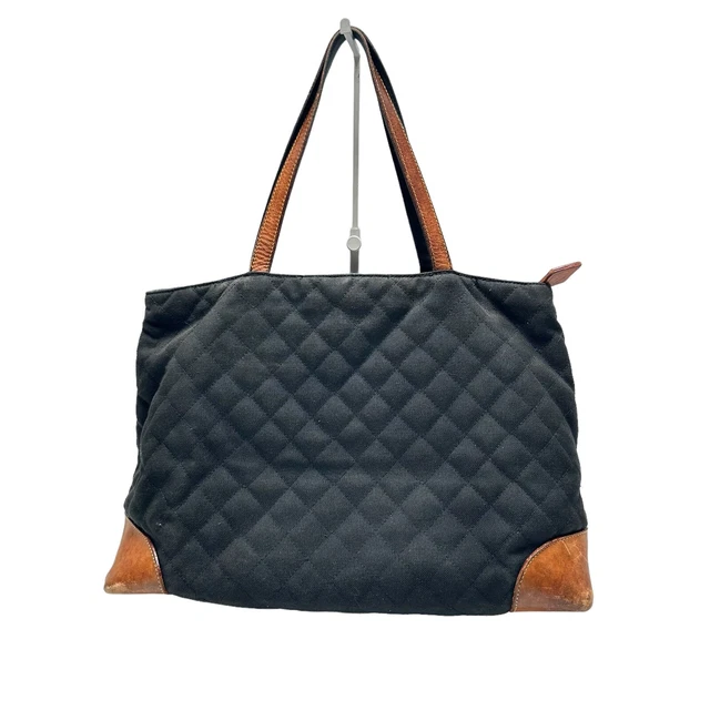 MZ Wallace Quilted  Zippered Tote, Black w/Brown Leather EUC