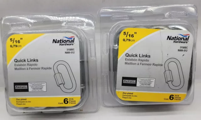 Lot of 2 6 Pack National Hardware Quick Link Steel Zinc Plated 5/16" N889-012