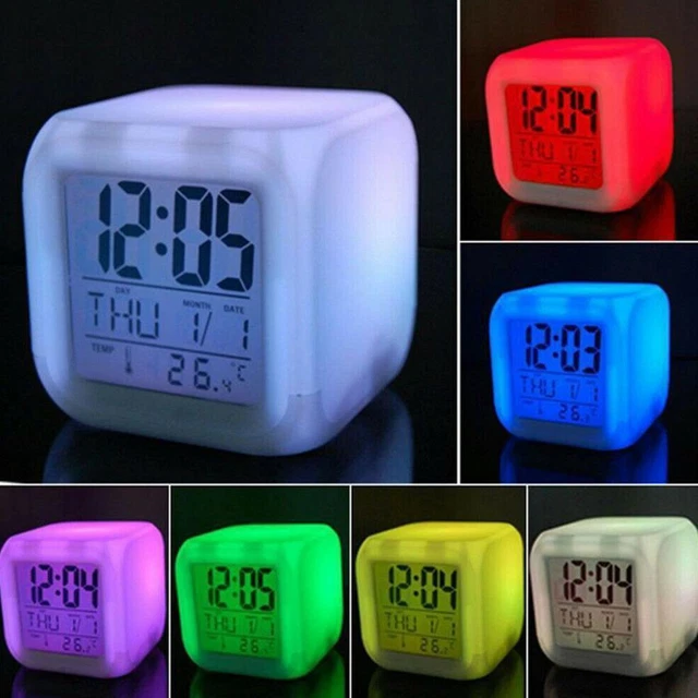 Alarm Clock 7Color Change LED Digital Glowing Modern Light Bedroom Best U0H0