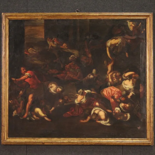 Masacre de inocentes pintura oleo antigua sobre lienzo cuadro del siglo XVII