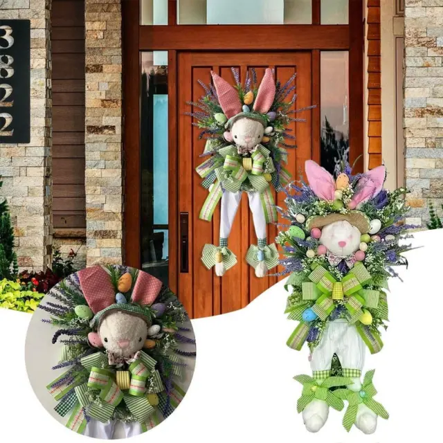 Easter Bunny Rabbit Wreath Decor Front door Party Decor Wedding Spring V1L8