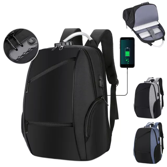 17& ANTI-THEFT LAPTOP Backpack Men Travel School Bag with Lock USB ...