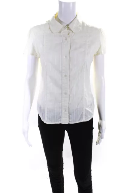 Marc Jacobs Womens Striped Print Short Sleeve Button Up Top Yellow White Size 10