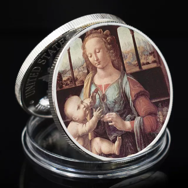 Leonardo Da Vinci Renaissance Silver Coin The Virgin with The Baby Painting