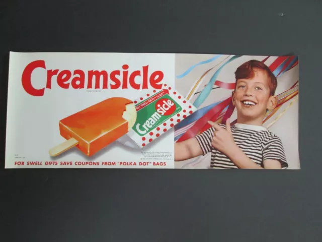 NOS Original Ice Cream Parlor  Small Paper Poster 1960 Creamsicle