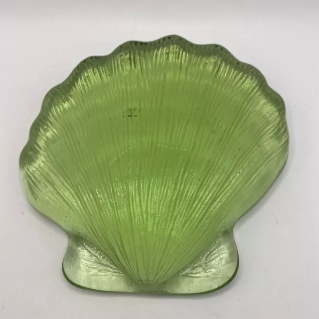 Large Green Art Glass Seashell Paperweight Hand Made