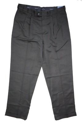 NWT Mens Croft & Barrow Black Pleated Wrinkle Resistant Cuffed Classic Fit Pants