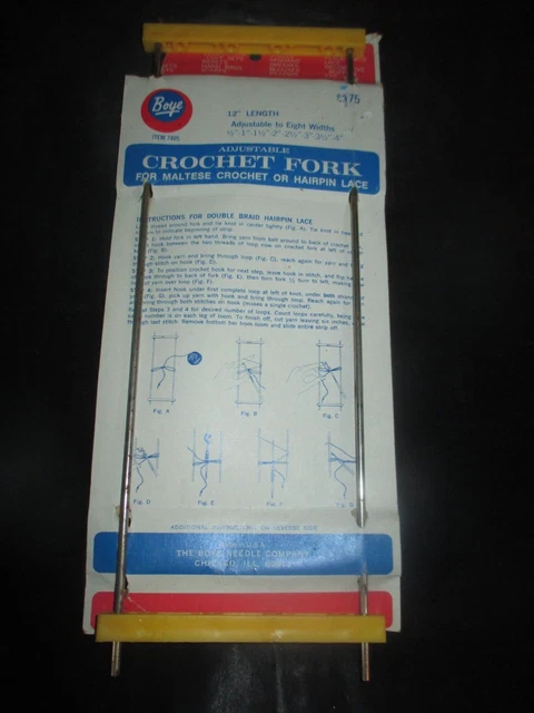 NIP BOYE Vintage 12" Length ADJUSTABLE CROCHET FORK for MALTESE or HAIRPIN LACE