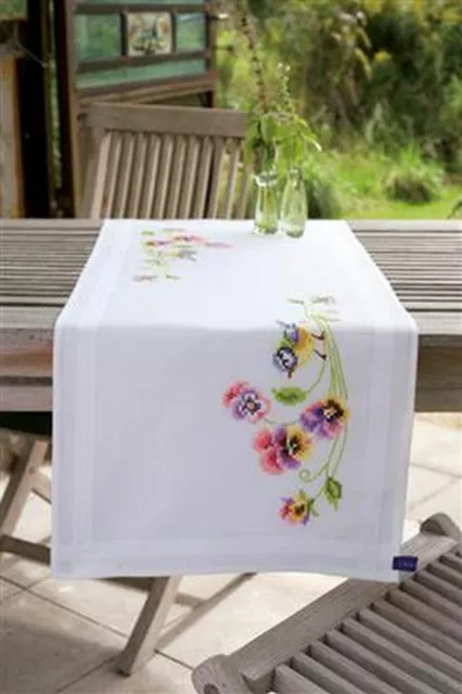 Vervaco Printed Table Runner Embroidery Package Meise & Pansy PN-0149146