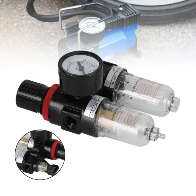 1/4" Air Pressure Regulator Compressor Oil/Water Separator Filter With Gauge D1