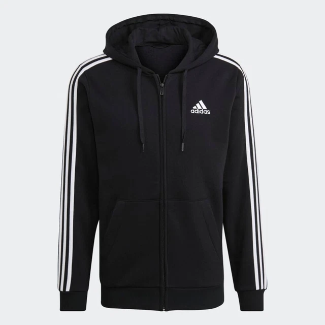 Felpa Cappuccio Uomo ADIDAS Essentials 3 Stripes Full Zip Nero Regular 33343