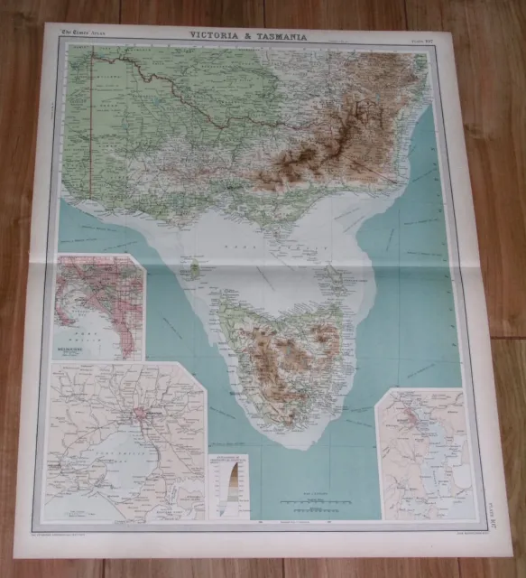 1922 Original Map Of Victoria Melbourne / Tasmania Hobart / Australia
