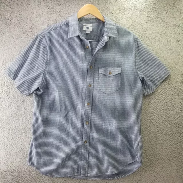 Old Navy Short Sleeve Shirt Adult Large Slim Fit Blue Striped Button Up Mens