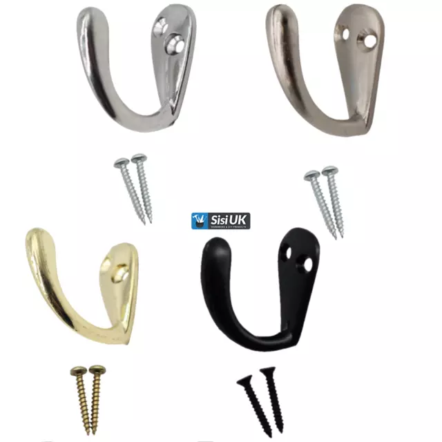 Coat Hooks Twin Robe Door Dress Bathroom Hanger Chrome Brass Nickel Black Screws