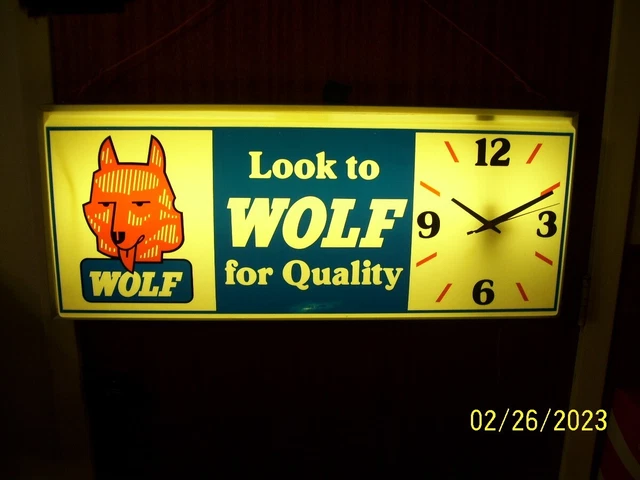 Super RARE Wall Wolf Appliance / Stove Clock 1970's Advertising Lighted Sign Super RARE Wall Wolf Appliance / Stove Clock 1970's Advertising Lighted Sign