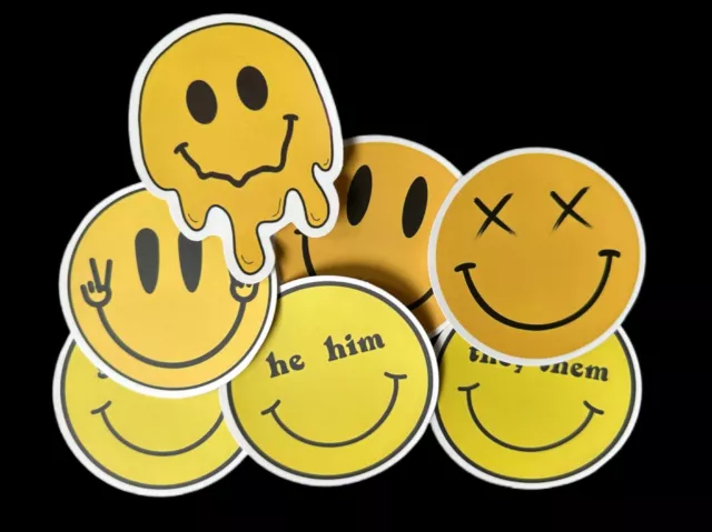 Smiley Face Sticker Acid House Rave Disco Stickers Daisy Flower