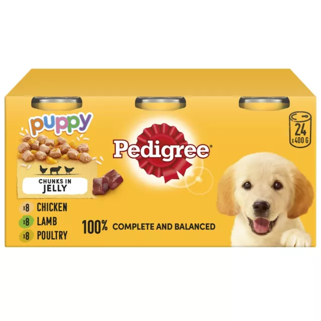 24 x 400g Pedigree Puppy Wet Dog Food Tins Mixed Selection in Jelly Dog Can