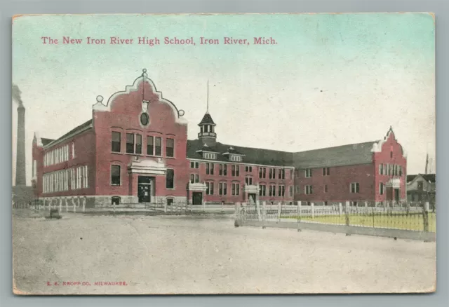 Iron River Mi High School Antique Postcard