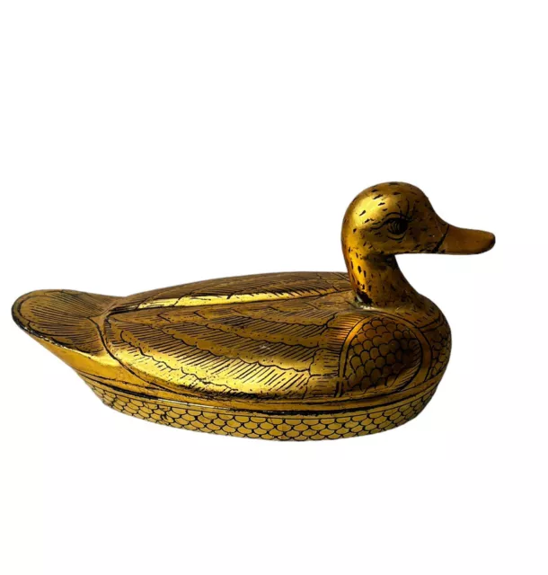Vintage Burmese Lacquer Lacquerware Box Gold Gilded Duck Burma