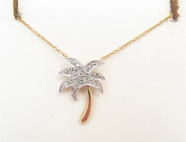 10K Two Tone Gold Diamond Accent Palm Tree Pendant Necklace 18" 10K Two Tone Gold Diamond Accent Palm Tree Pendant Necklace 18"