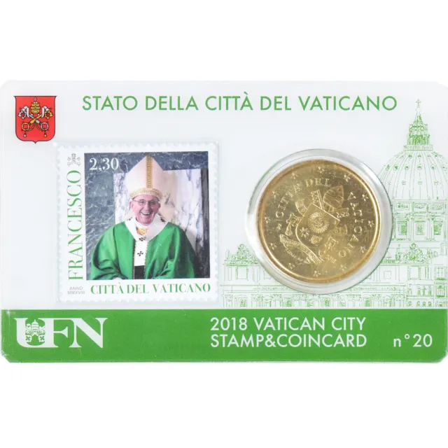 [#1022628] VATICAN CITY, 50 Euro Cent, 2018, Stamp and coin card N°20, MS, Br, a