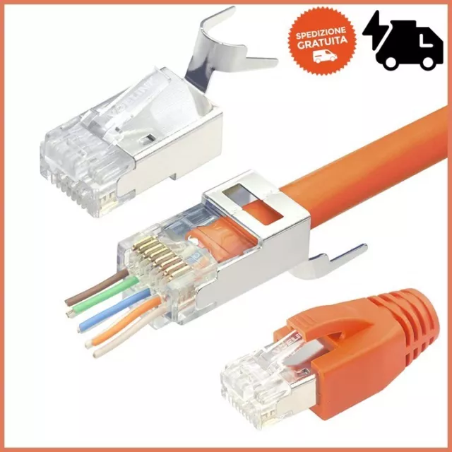 10 Pz. Connettore Schermato Plug RJ45 per Cavi di rete LAN Ethernet Cat.5 e  6 Nero