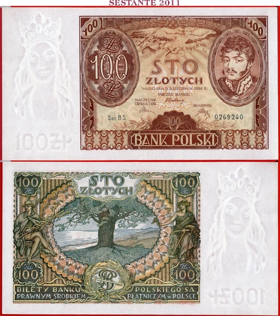$ POLAND - 100 ZLOTYCH 17.11. 1934 - P 75a - AUNC+ ; free shipping from 100$