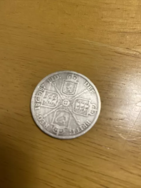 1887 Double Florin Silver Coin. Queen Victoria. Four Shillings