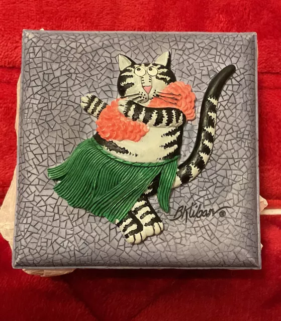 A Very Cool Vintage New B.Kliban Cat Hula Hawaii Resin Trinket Box