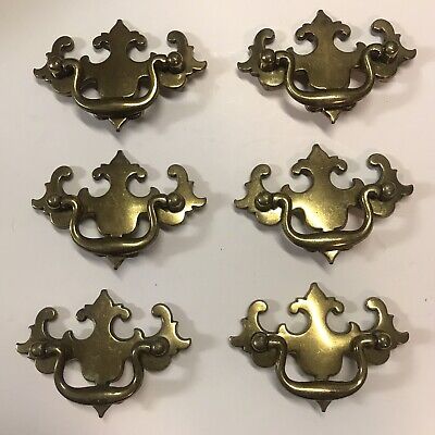 (6)vintage brass Chippendale style drop bail drawer furniture handle pull 2 1/2”