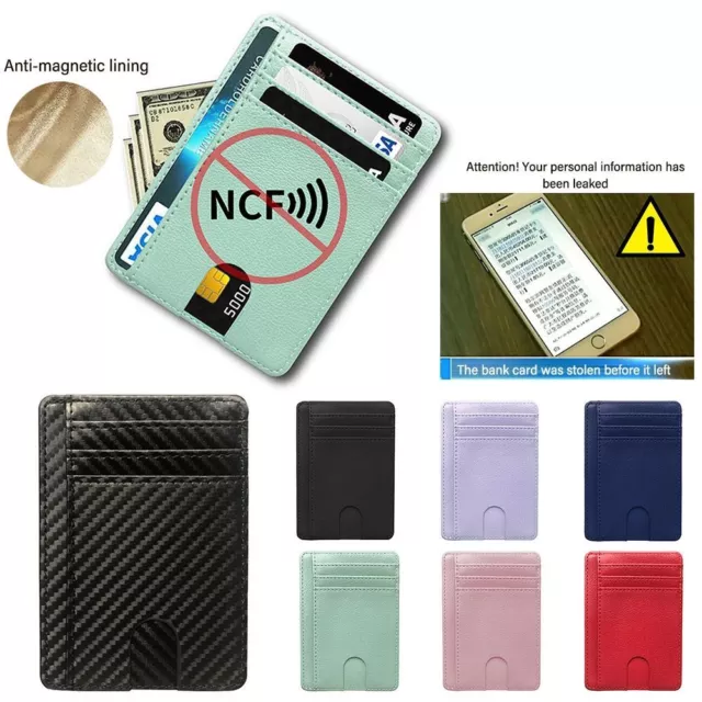 Money Case Cover Mini Purse ID Card Holder RFID Blocking 8 Slot Leather Wallet