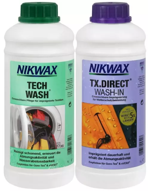 2x 1 Litre NIKWAX Tech Laver + Tx Direct Goretex- Etc Produit à & Imprégnation