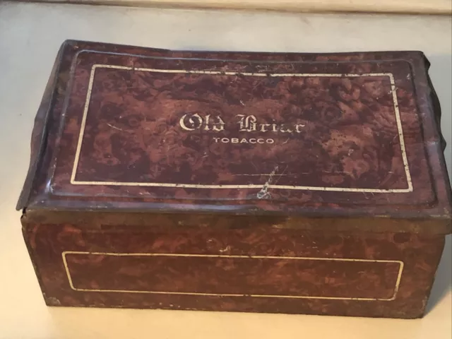 Antique 8" Old Briar Tobacco Tin Humidor Box Cigar Pipe